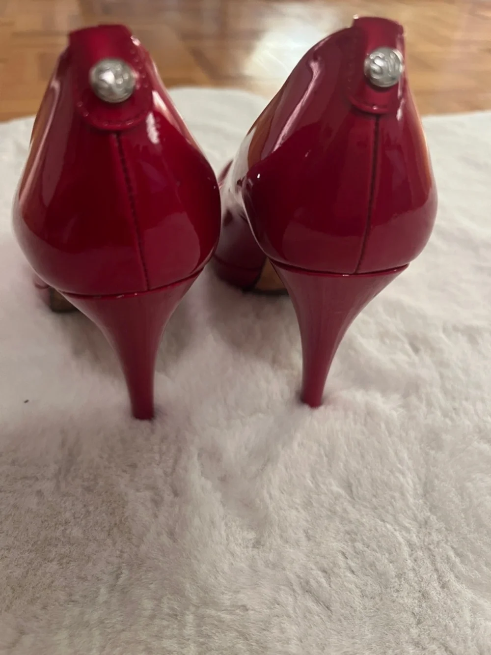 Stuart Weitzman Red Patent Peep-Toe Platform Pumps - Picture 4 of 14